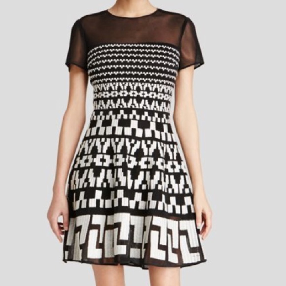 DKNY embroidered illusion dress
